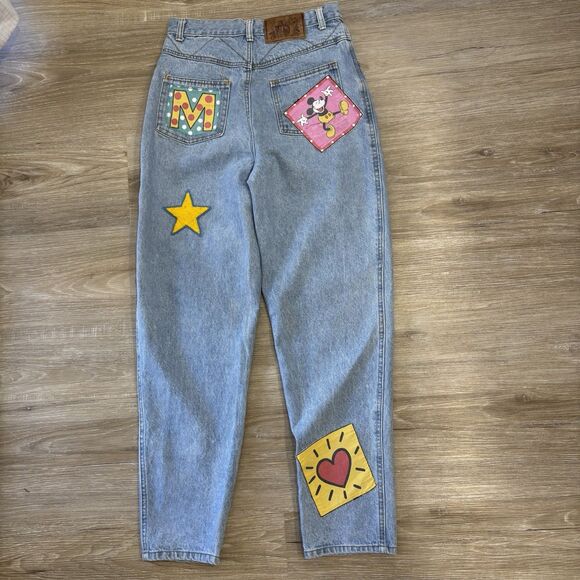 Vintage Micky Mouse Jeans Womens Size 11/12 Disney Patchwork Denim 90s - Picture 10 of 11